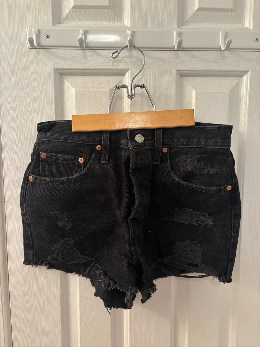 Levi's Black Distressed Denim Shorts